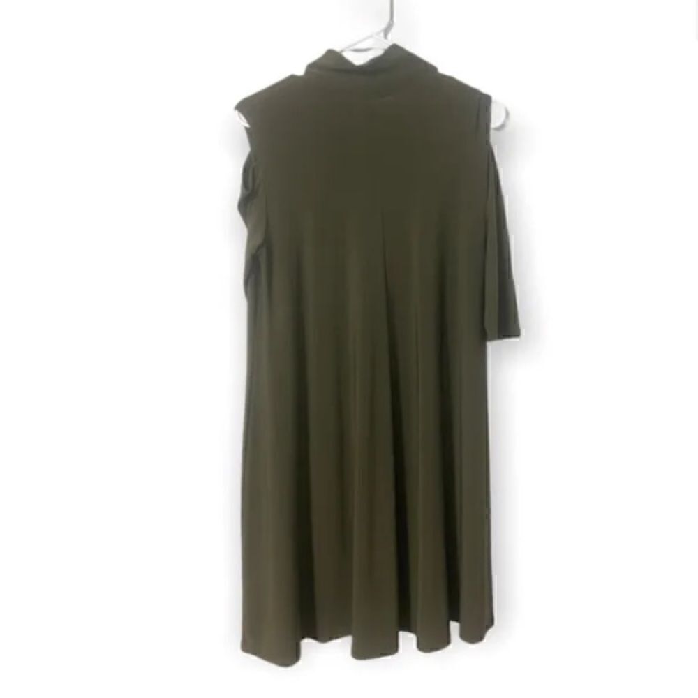 CLARA SUN WOO $89 Olive Mock Neck Cold Shoulder Shift Dress XS - Picture 2 of 5